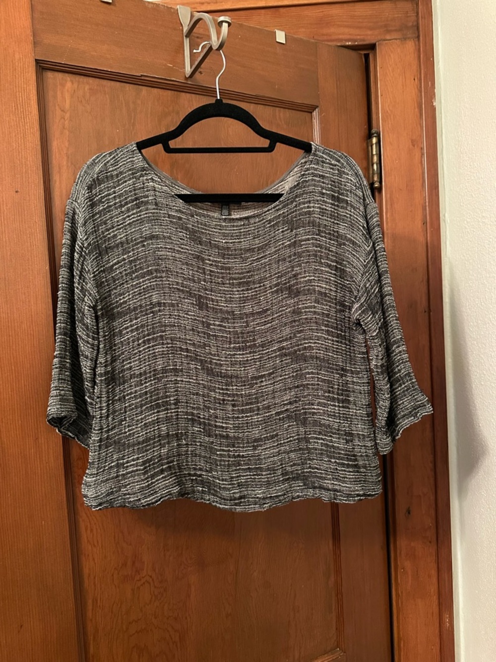 Eileen Fisher Heathered Gray Wide Scoop Neck Knit Top